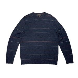 Banana Republic Mens Sweater XL Merino Wool Pullover Blue Striped Preppy Retro